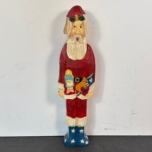 Hand Carved Patriotic Santa Folk Art Wooden Christmas Figure 9 in